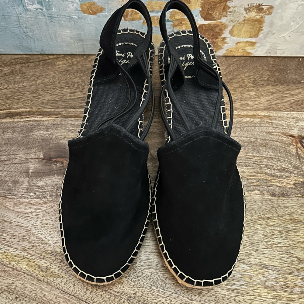 TONI PONS Original Tremp Slingback Black Suede Espadrille Wedge